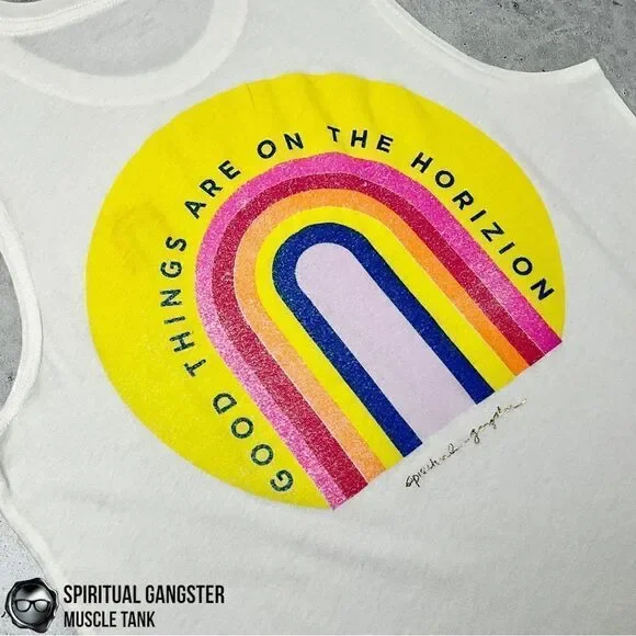 SPIRITUAL GANGSTER GOOD THINGS HORIZON RAINBOW GRAPHIC MUSCLE TANK WHITE SMALL - Picture 5 of 13